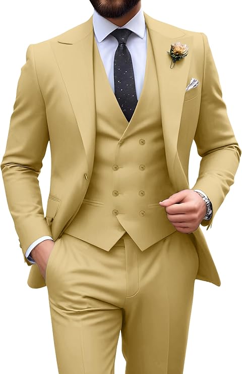 Néstor | Traje de tres piezas de hombre slim fit - Dorado