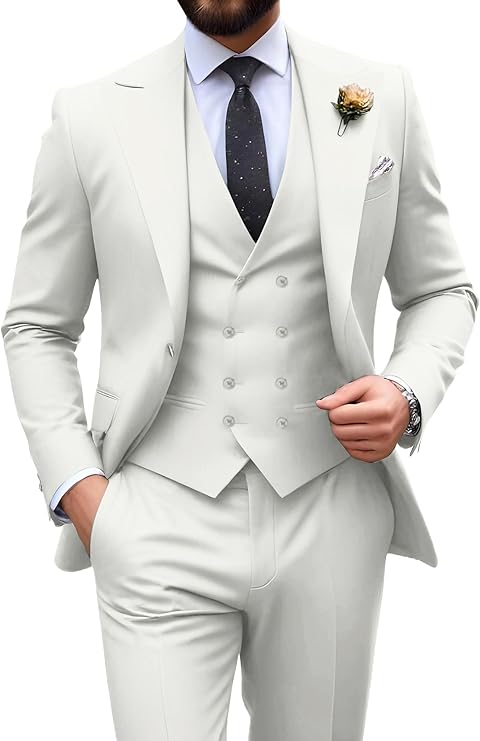 Néstor | Traje de tres piezas de hombre slim fit - Marfil