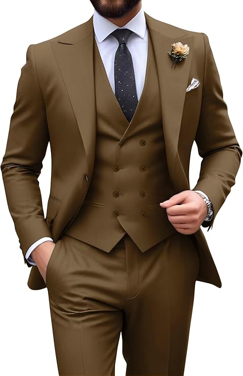 Néstor | Traje de tres piezas de hombre slim fit - Marrón