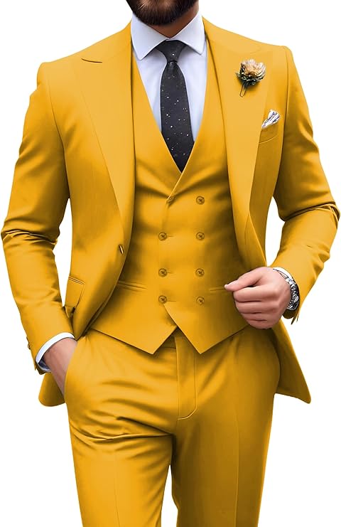 Néstor | Traje de tres piezas de hombre slim fit - Mostaza
