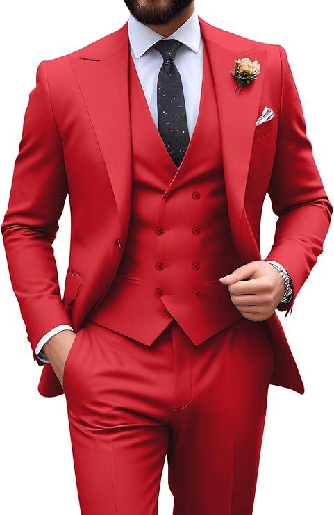 Néstor | Traje de tres piezas de hombre slim fit - Rojo