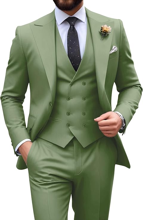 Néstor | Traje de tres piezas de hombre slim fit - Verde salvia