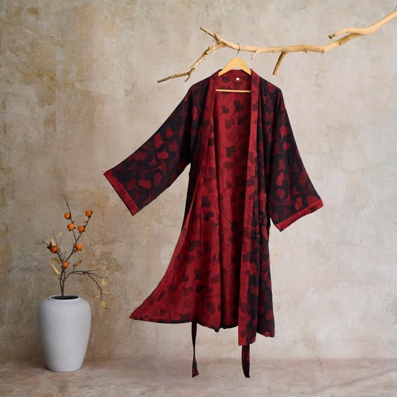 Nilo | Bata kimono de algodón de mujer - Negro y rojo