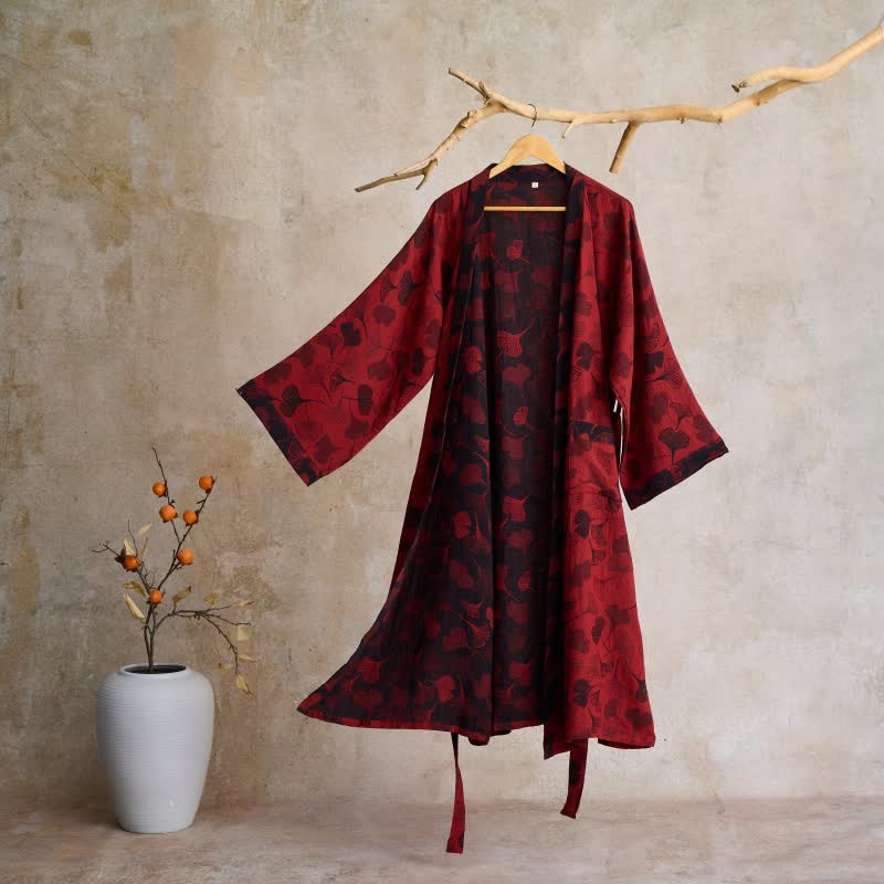 Nilo | Bata kimono de algodón de mujer - Rojo y negro