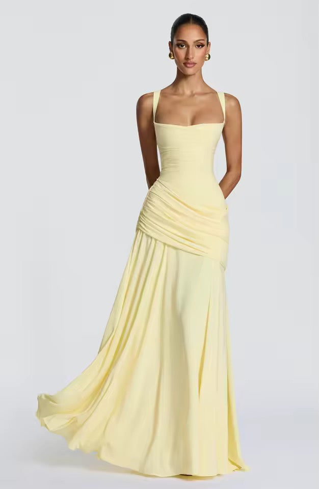 Nuria | Vestido maxi de mujer con escote de corazón - Amarillo