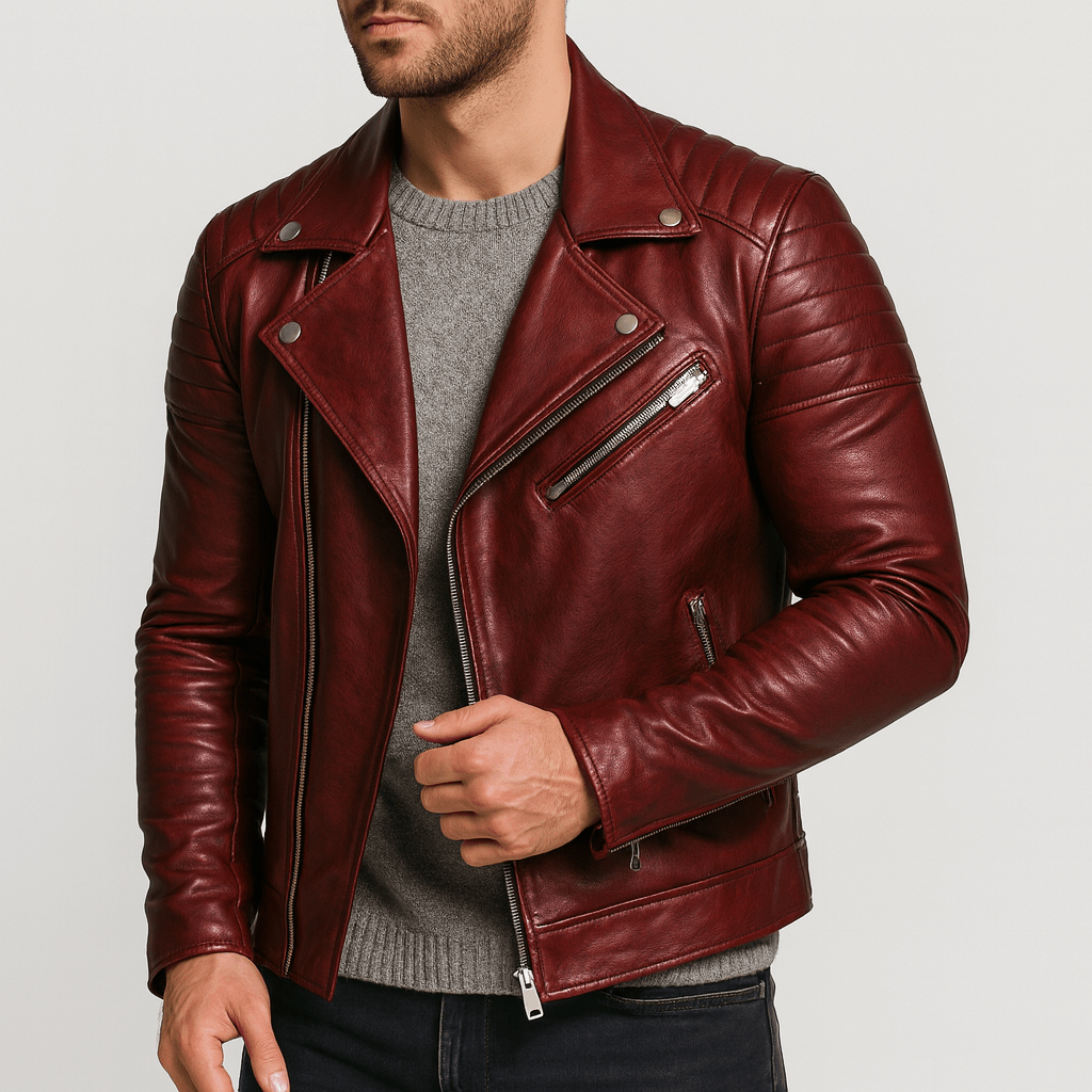 Octavio | Chaqueta de cuero de hombre estilo motero - Rojo
