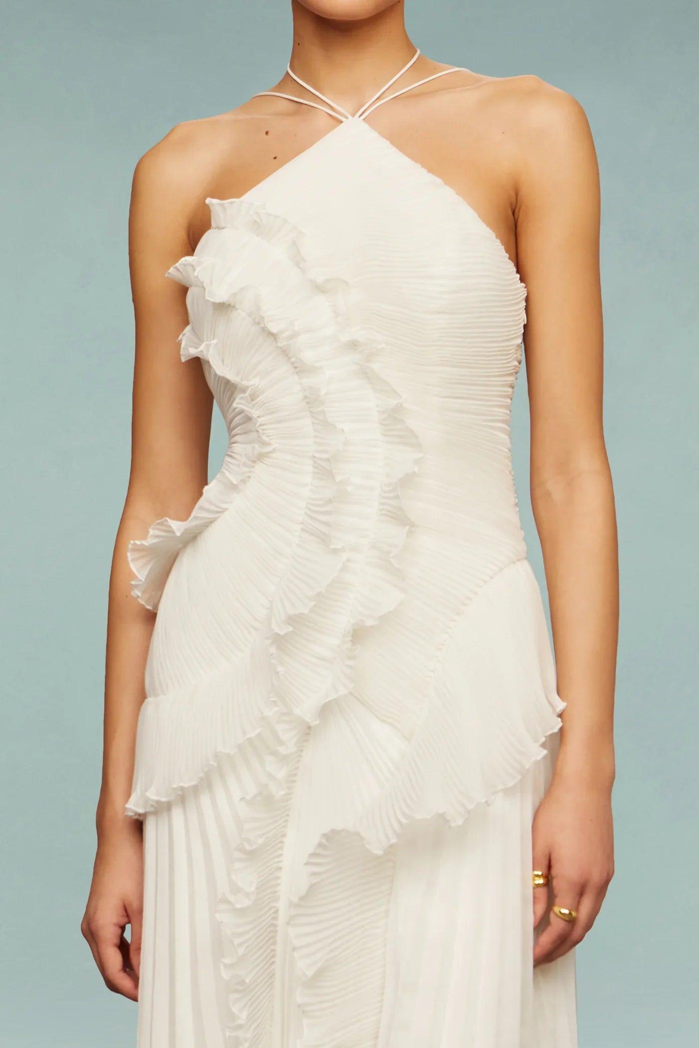 Olga | Vestido largo plisado con volantes - view 6