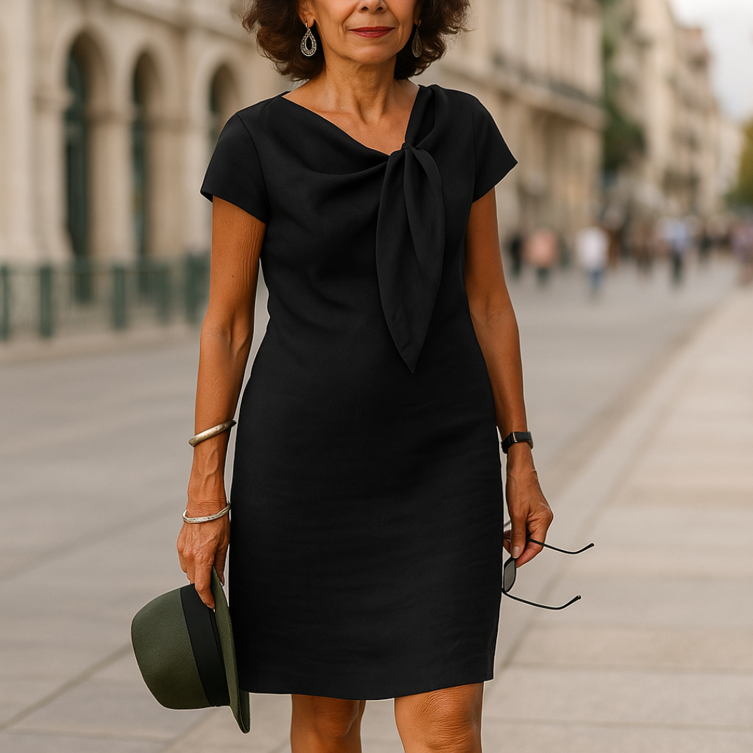 Olga | Vestido recto de mujer con lazo - Negro