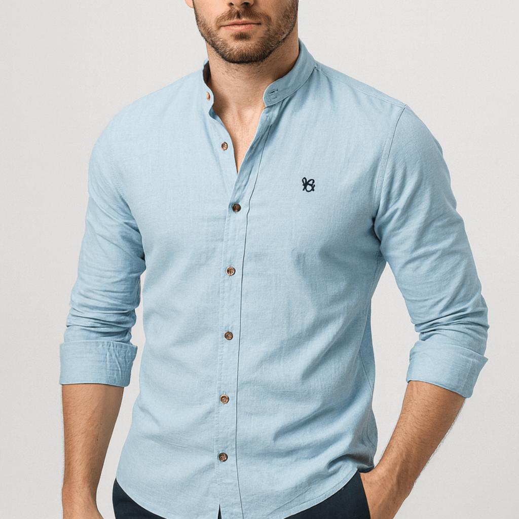 Óliver | Camisa de hombre de manga larga, corte slim - Azul claro