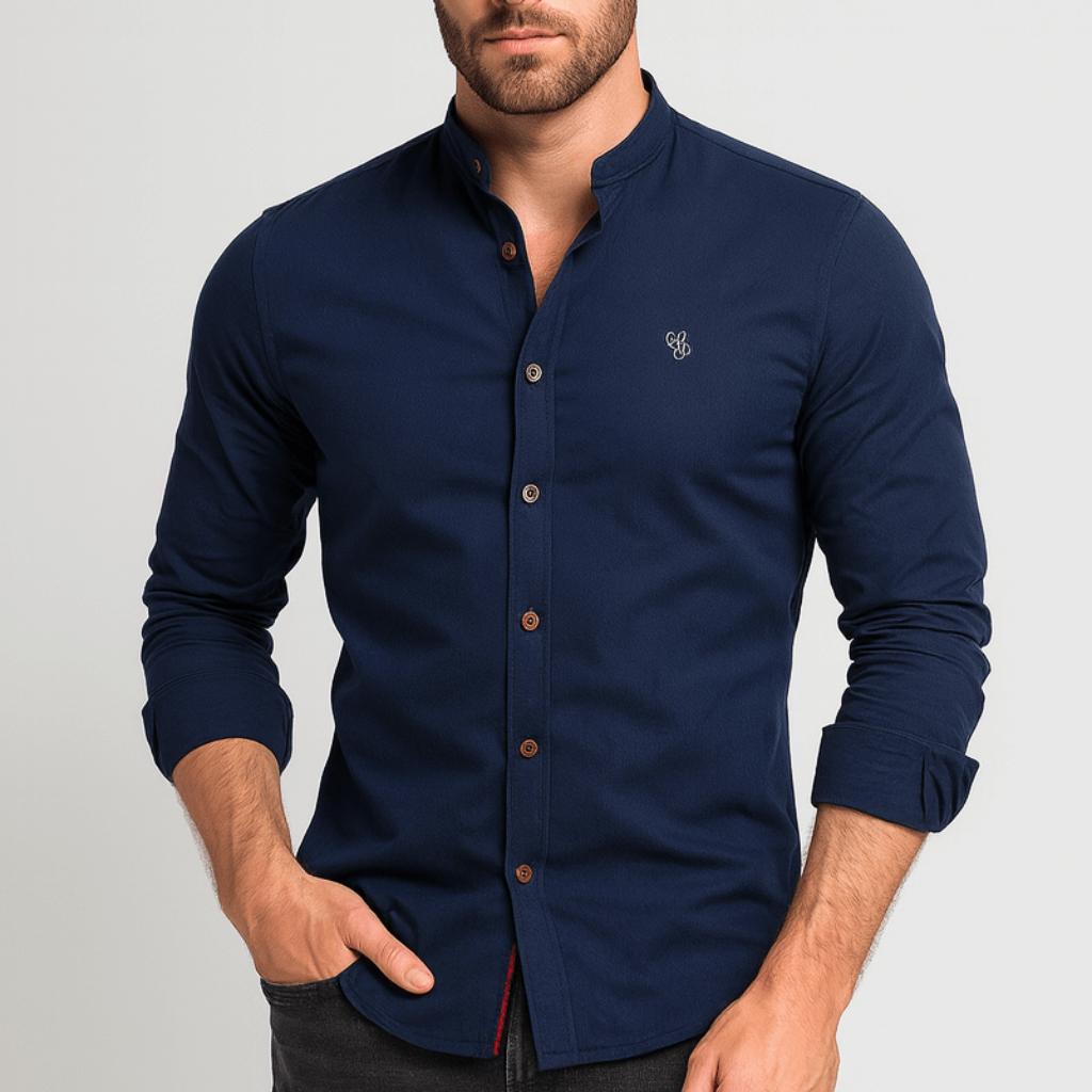 Óliver | Camisa de hombre de manga larga, corte slim - Azul marino