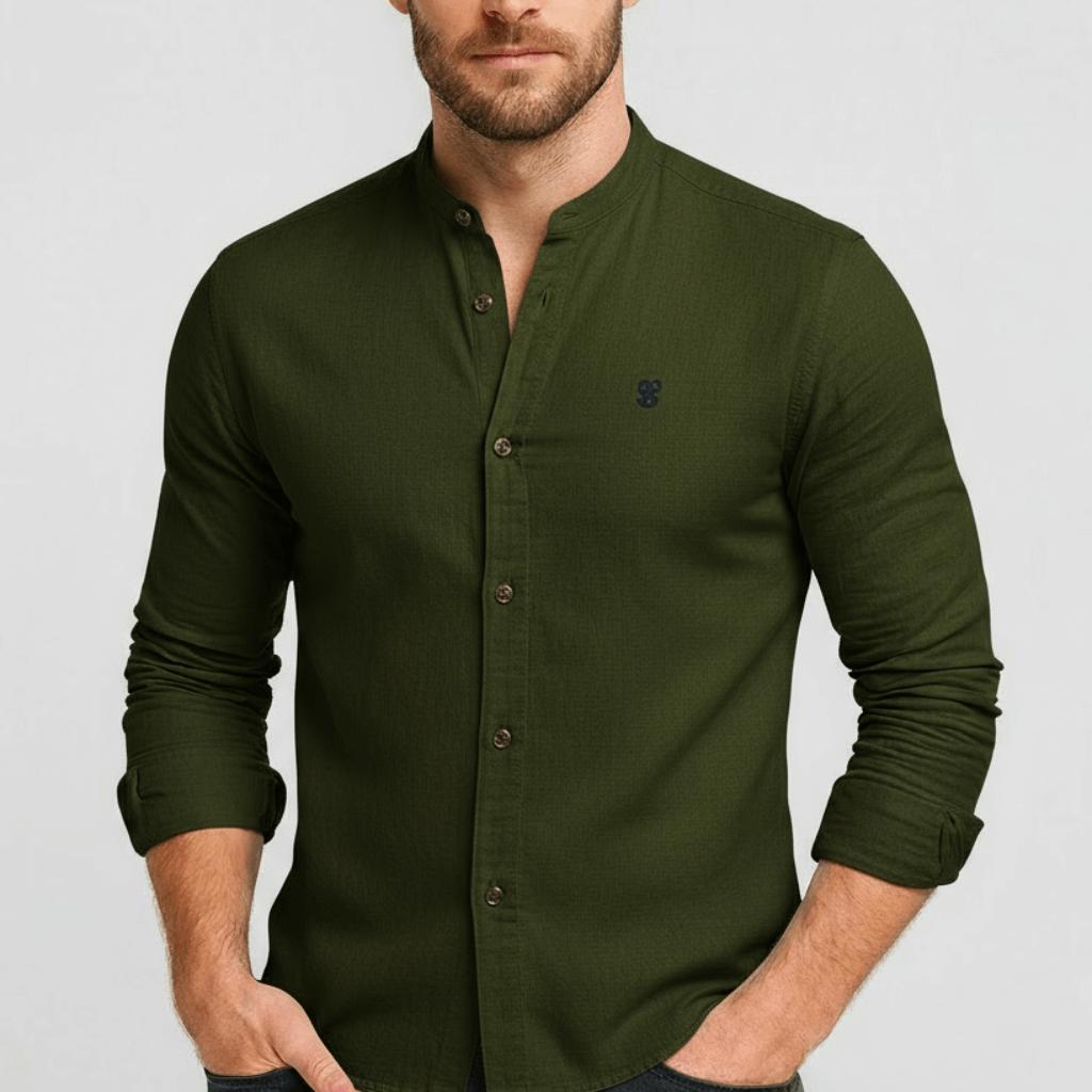 Óliver | Camisa de hombre de manga larga, corte slim - Verde militar