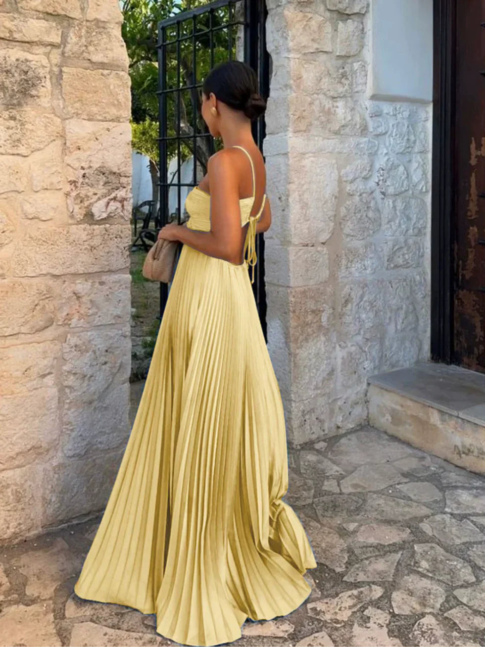 Patricia | Vestido largo plisado de mujer con cuello halter - view 7