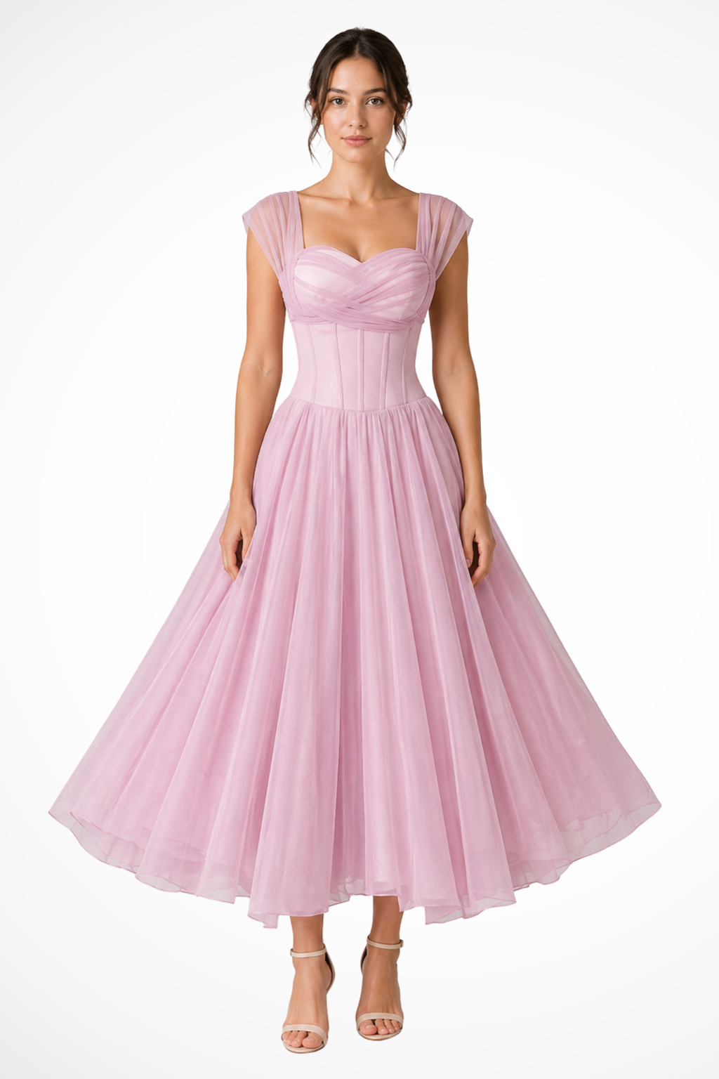 Paula | Vestido midi de tul para invitada de boda - Rosa