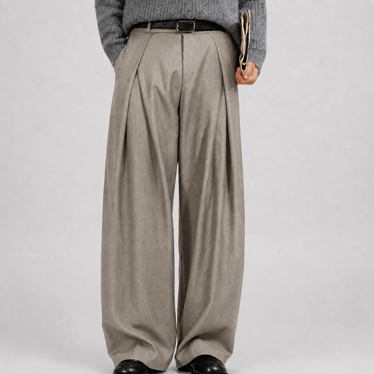 Quique | Pantalón de hombre ancho de vestir con pinzas - Marrón claro