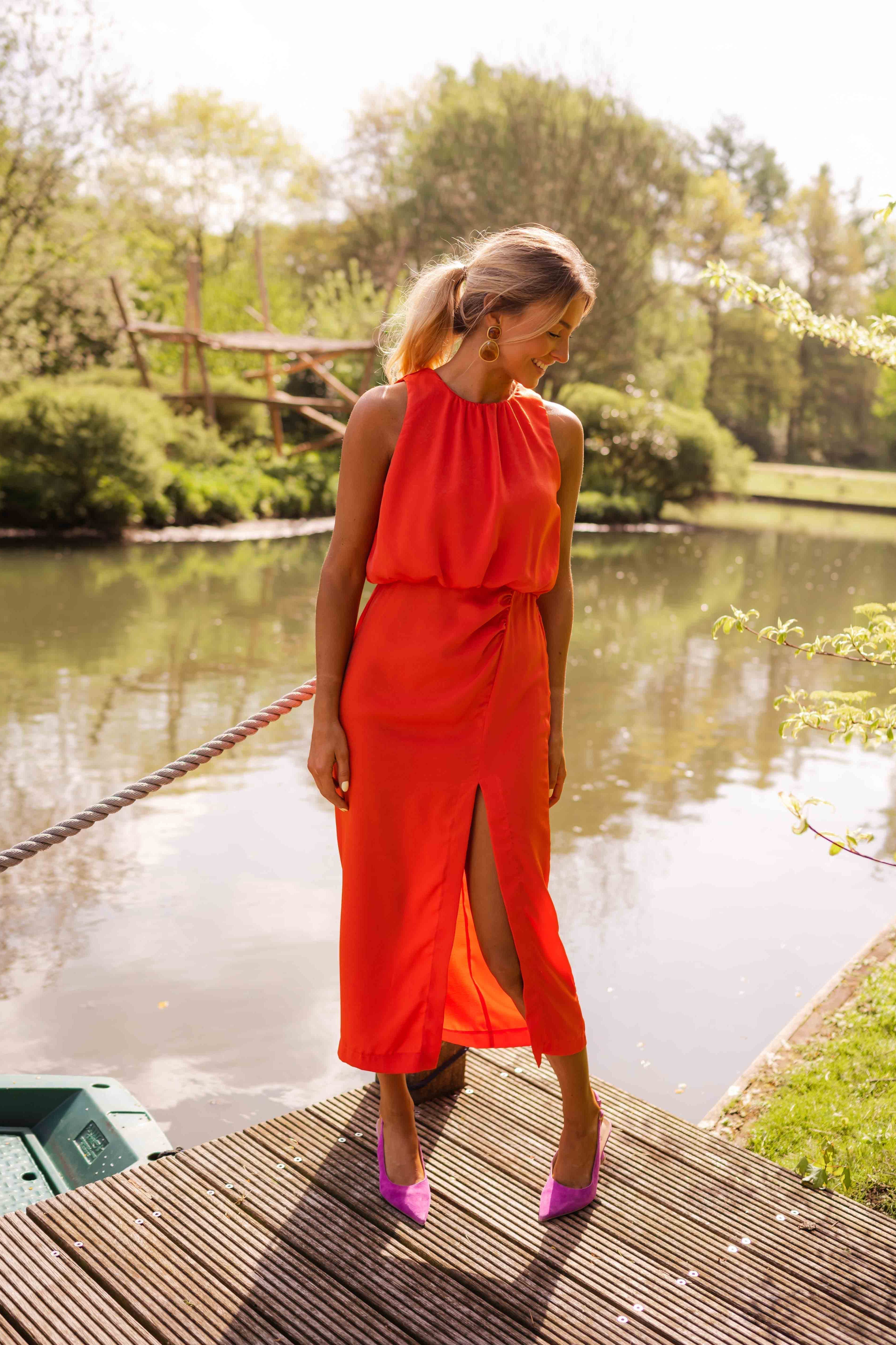 Rebeca | Vestido midi de mujer sin mangas con abertura - view 9