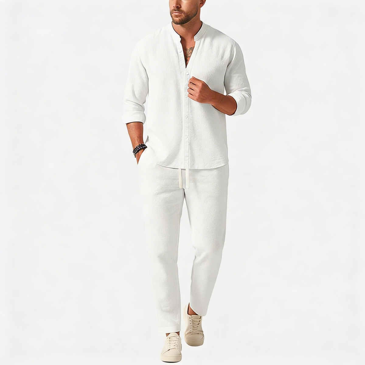 Saúl | Conjunto de lino de hombre, dos piezas - Blanco