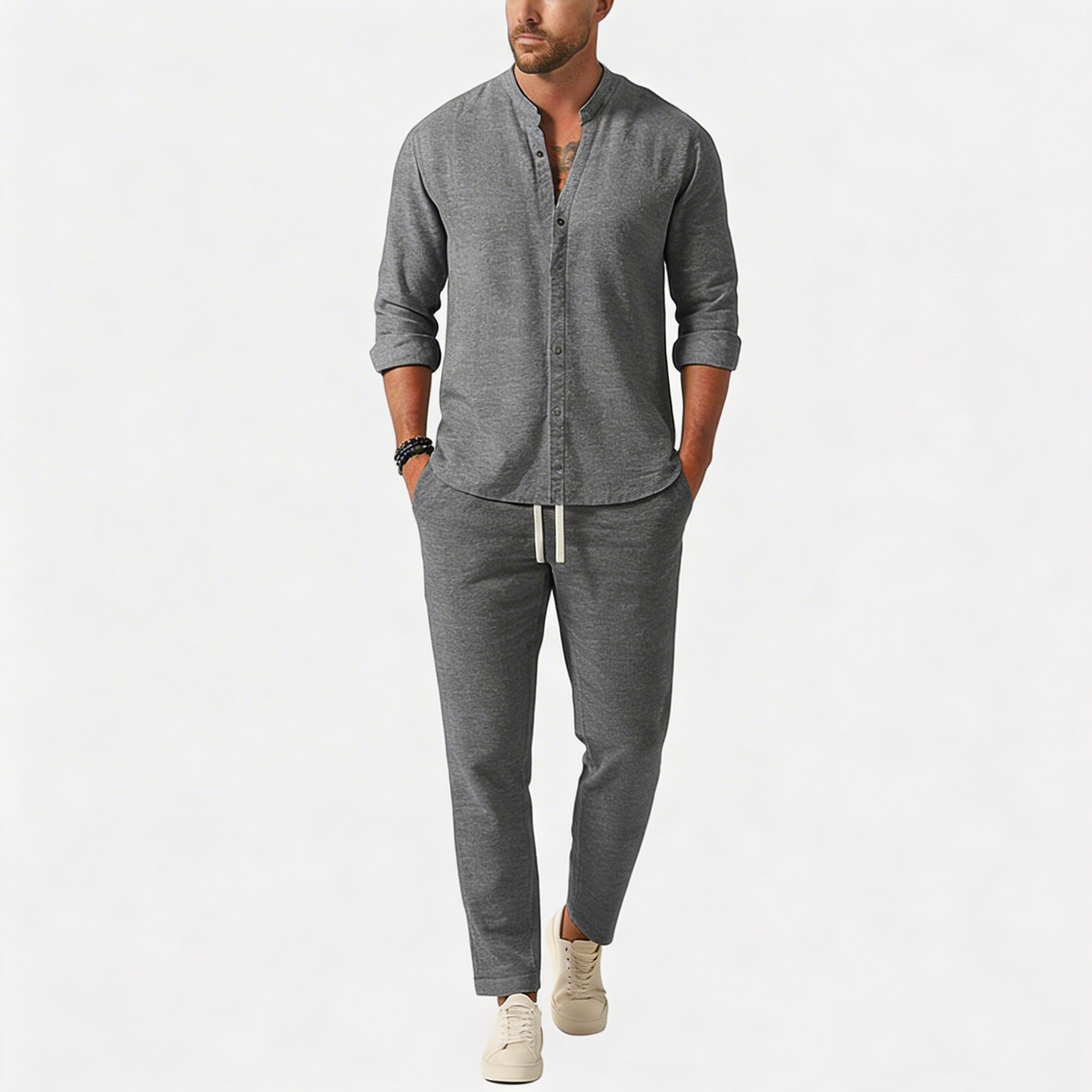 Saúl | Conjunto de lino de hombre, dos piezas - Gris