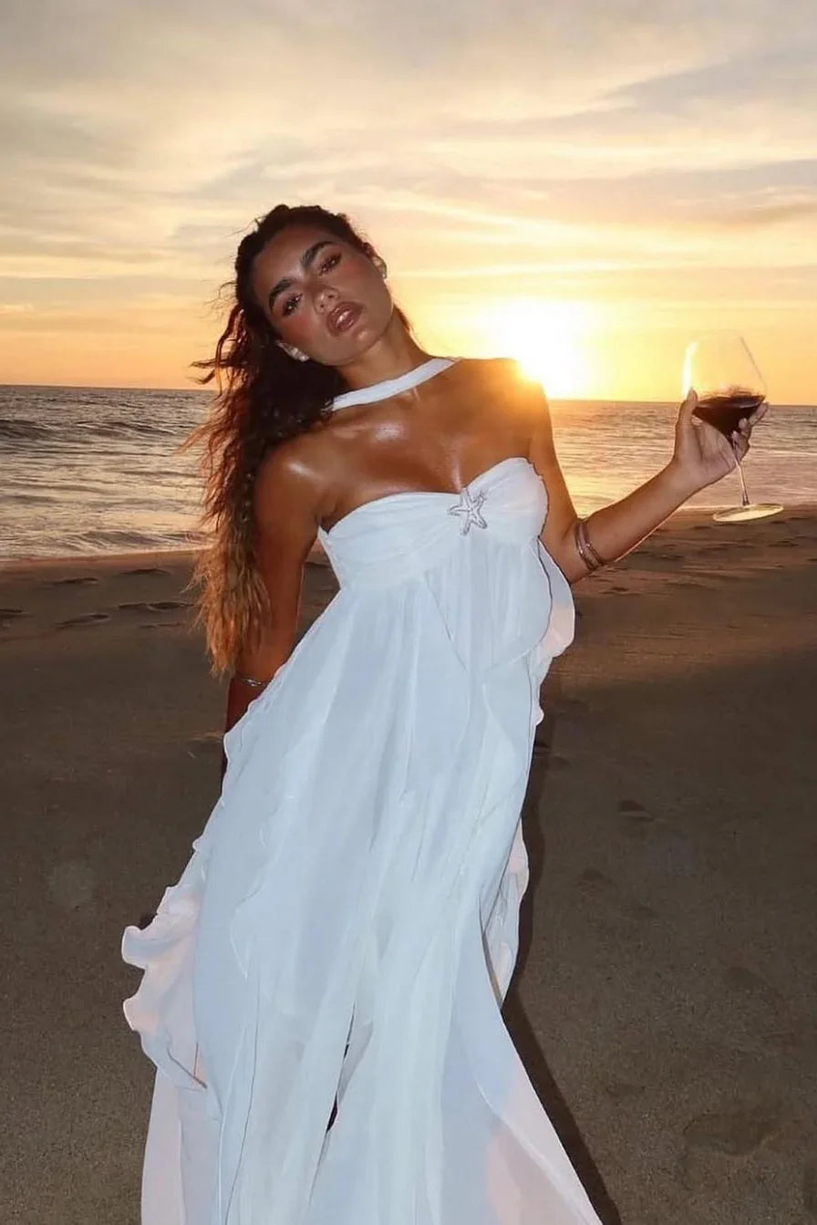 Sofía | Vestido largo de mujer con volantes - Blanco