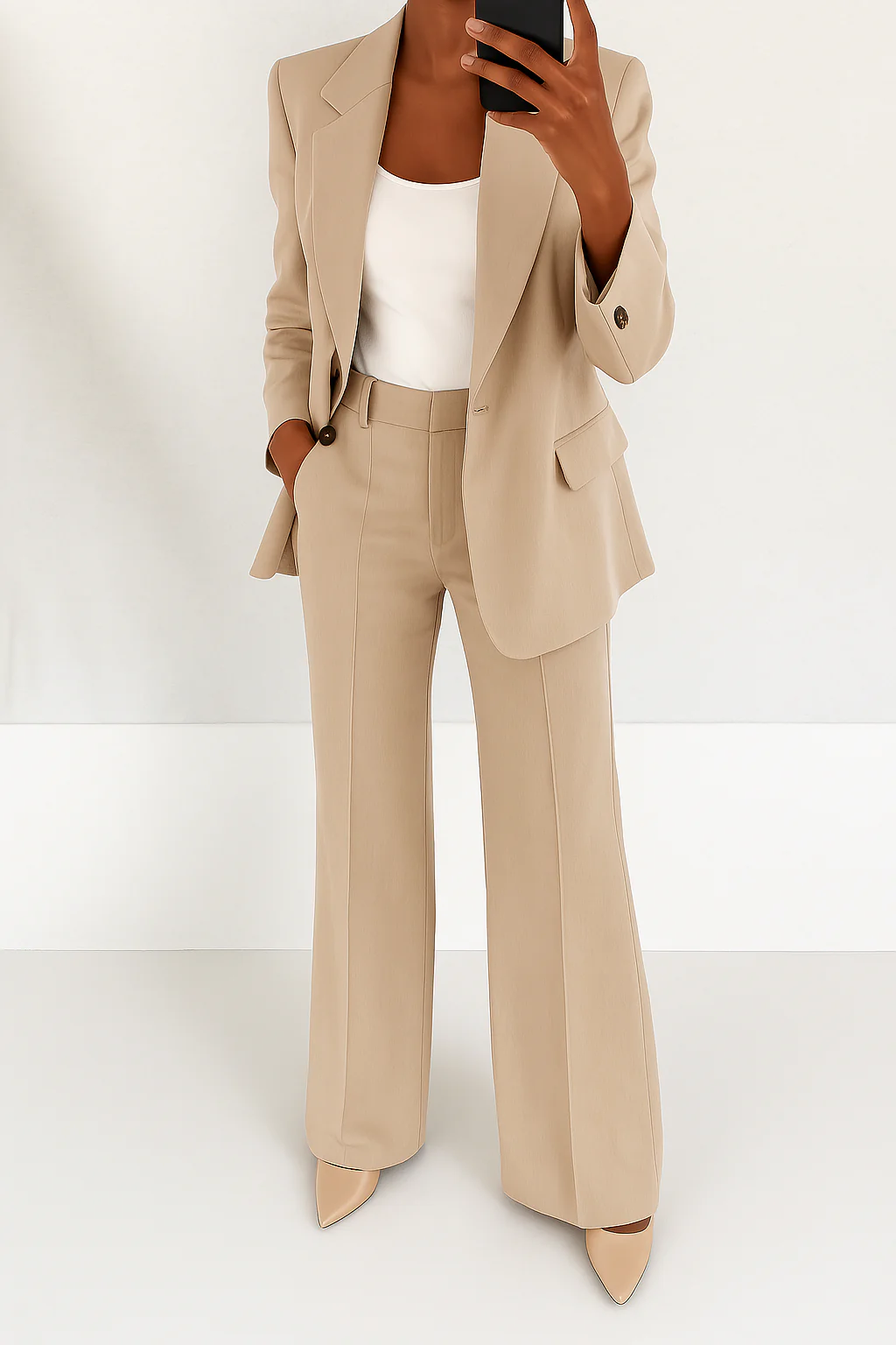 Tania | Traje de chaqueta y pantalón de mujer - Beige