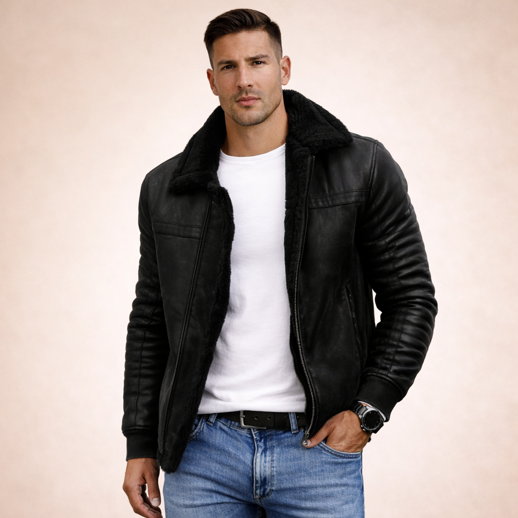 Valentín | Chaqueta de invierno de hombre con borrego - Negro