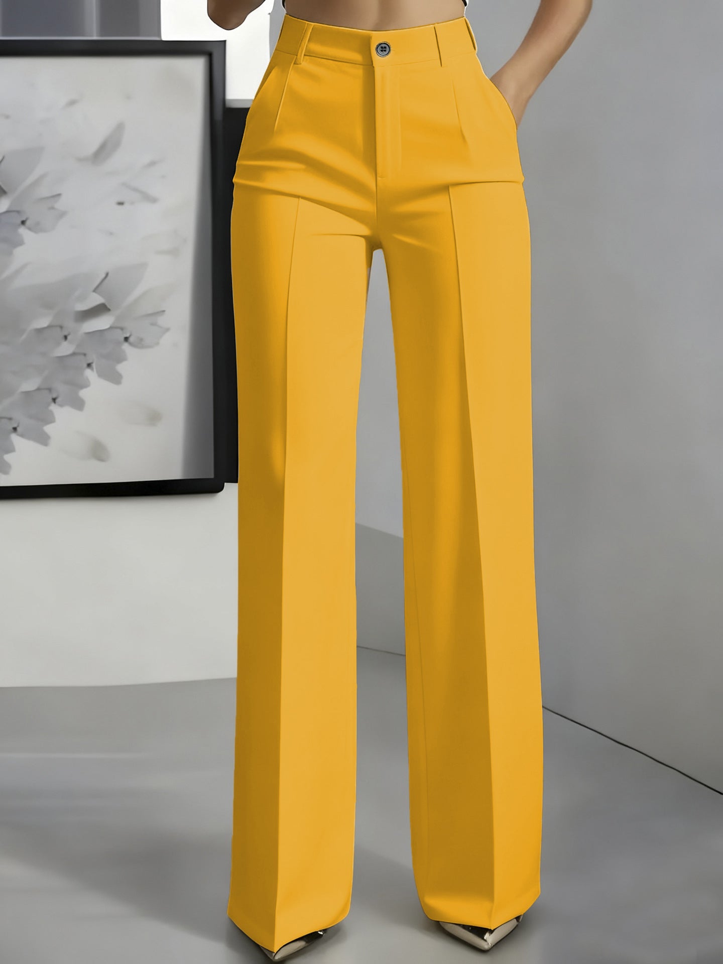 Verónica | Pantalón de vestir de mujer de talle alto - Amarillo