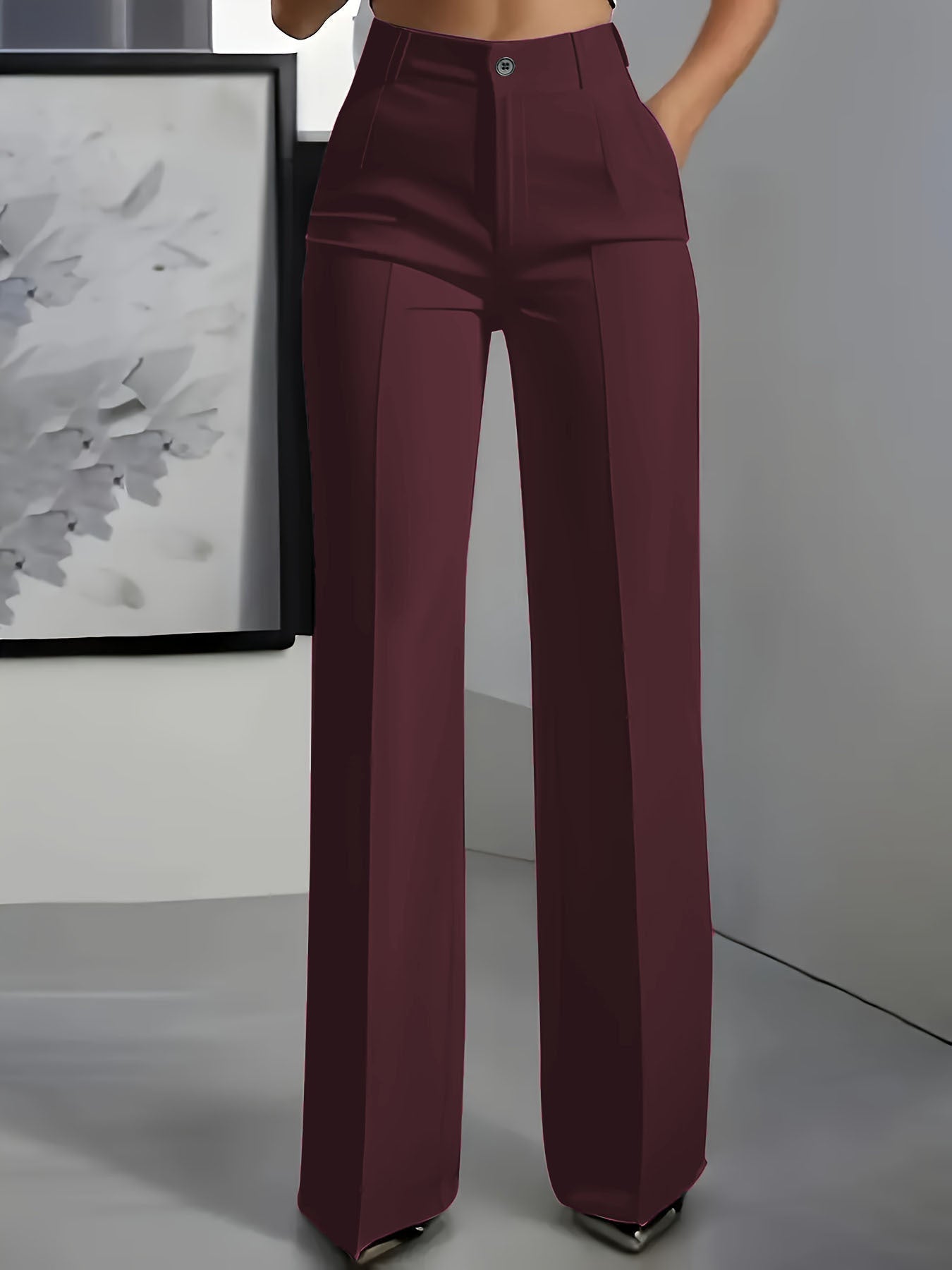 Verónica | Pantalón de vestir de mujer de talle alto - Rojo oscuro