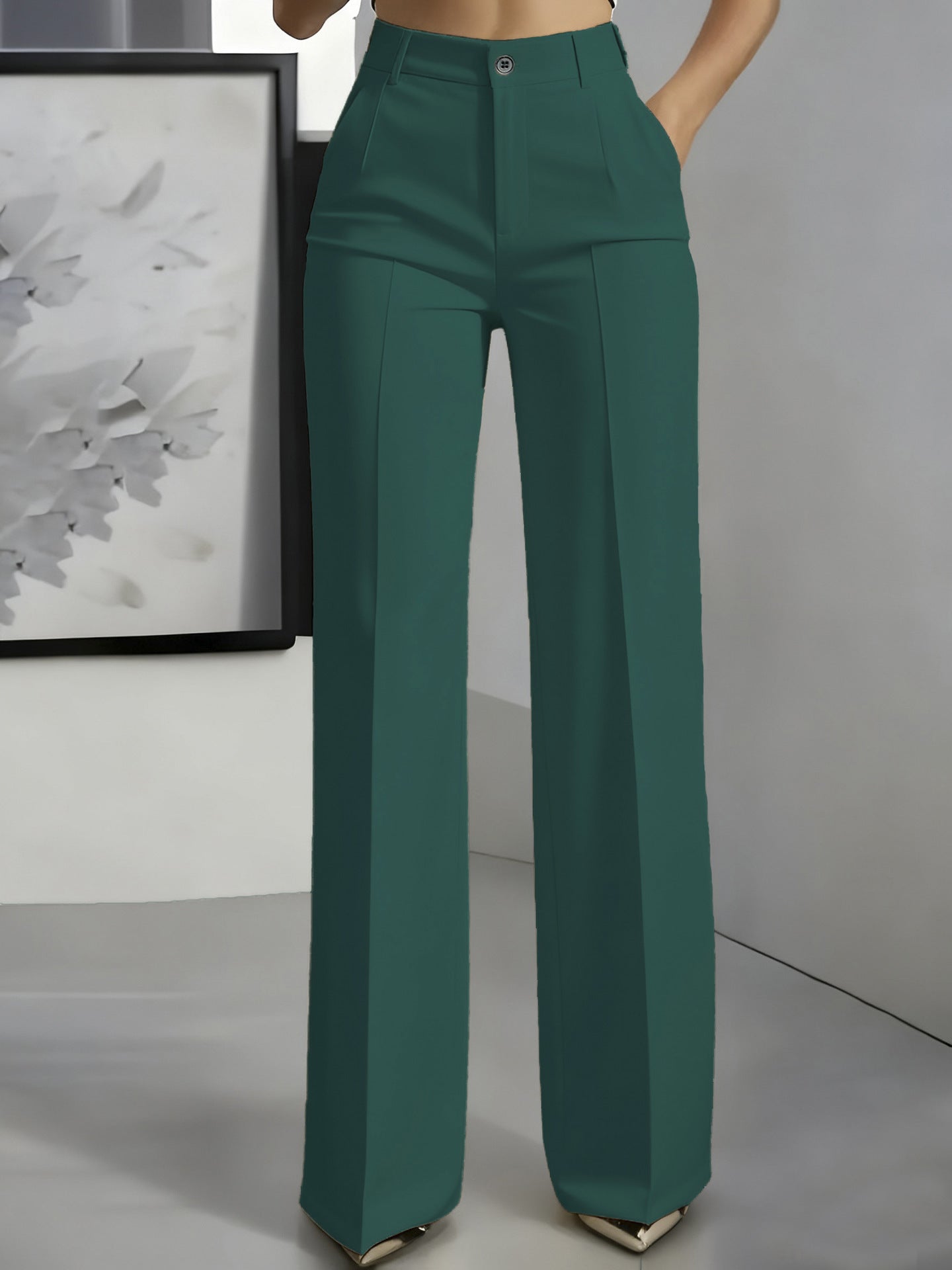 Verónica | Pantalón de vestir de mujer de talle alto - Verde oscuro
