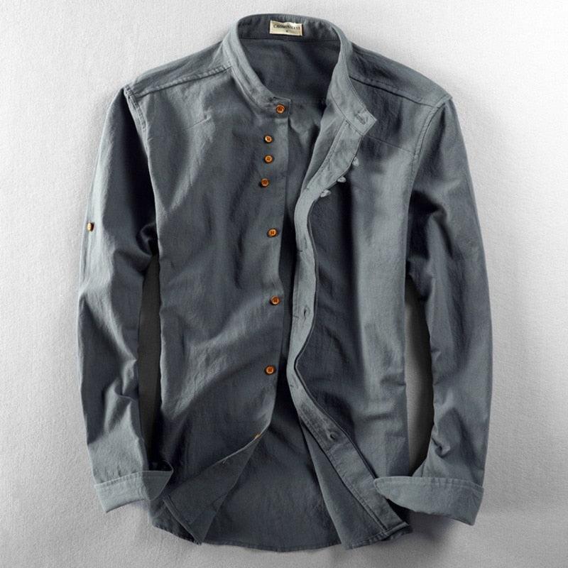 Vicente | Camisa de lino de hombre con cuello mao - Gris