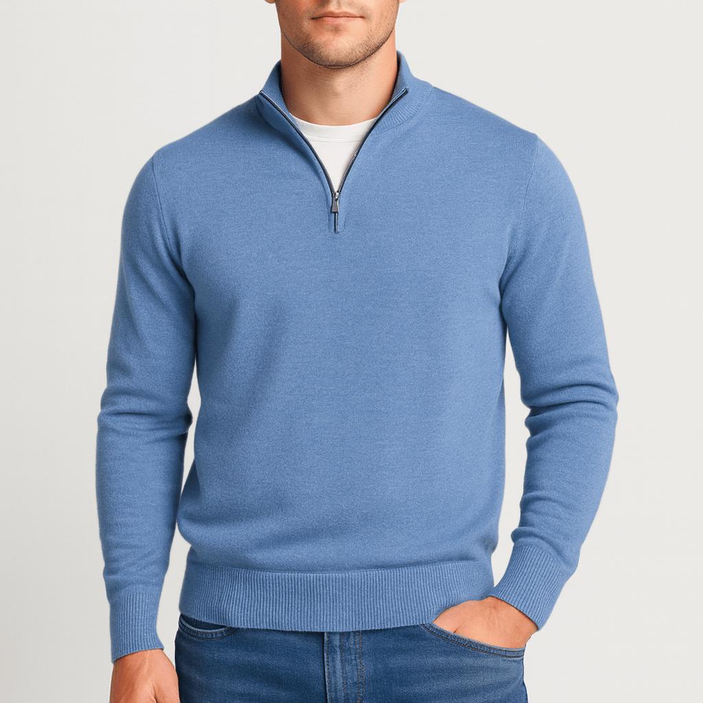 Xavier | Jersey de lana merino con media cremallera para hombre - Azul