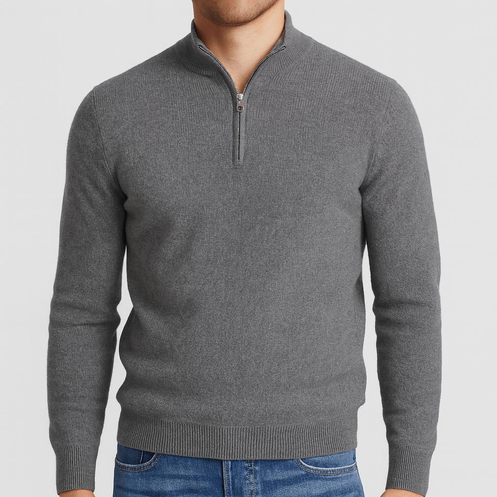 Xavier | Jersey de lana merino con media cremallera para hombre - Gris