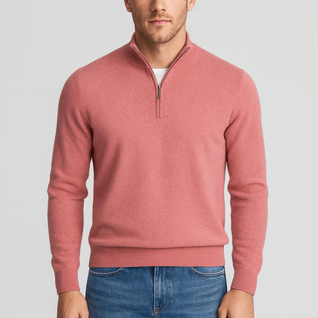 Xavier | Jersey de lana merino con media cremallera para hombre - Rosa