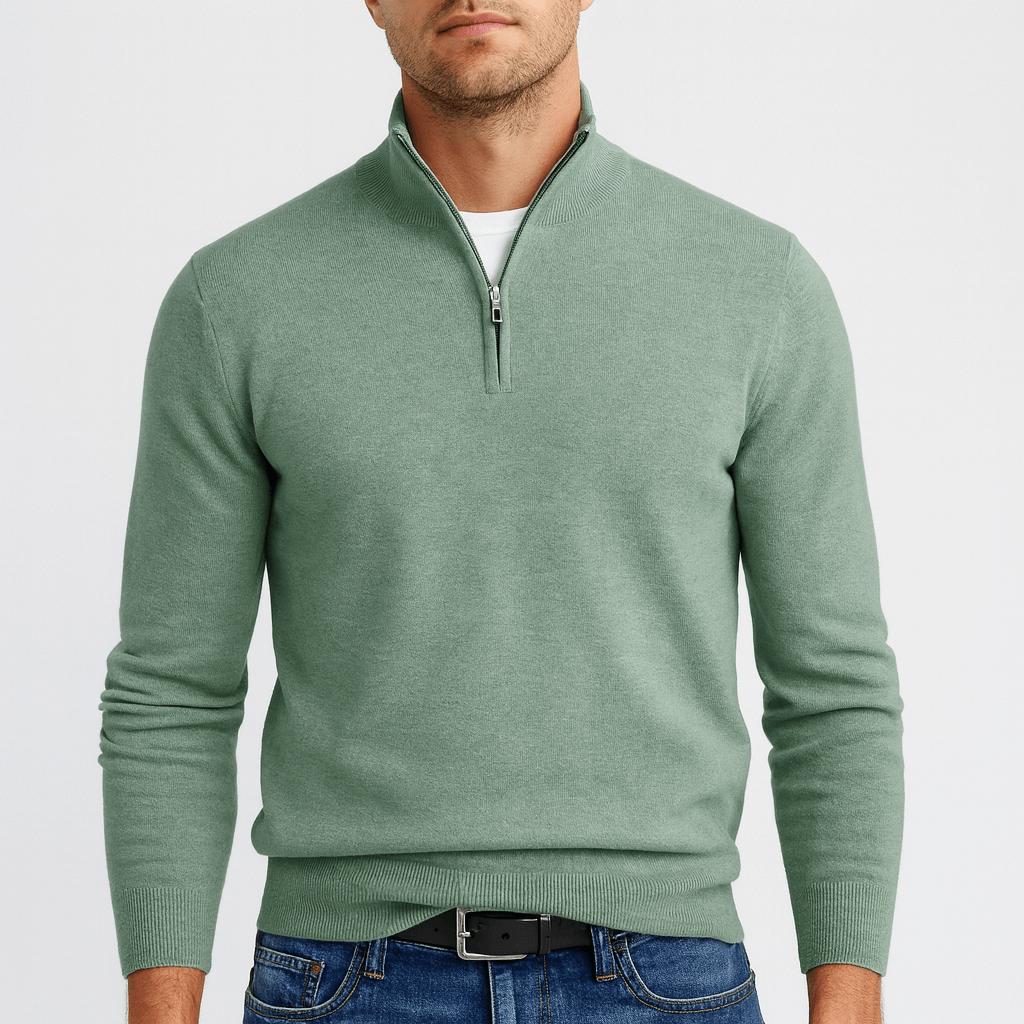 Xavier | Jersey de lana merino con media cremallera para hombre - Verde