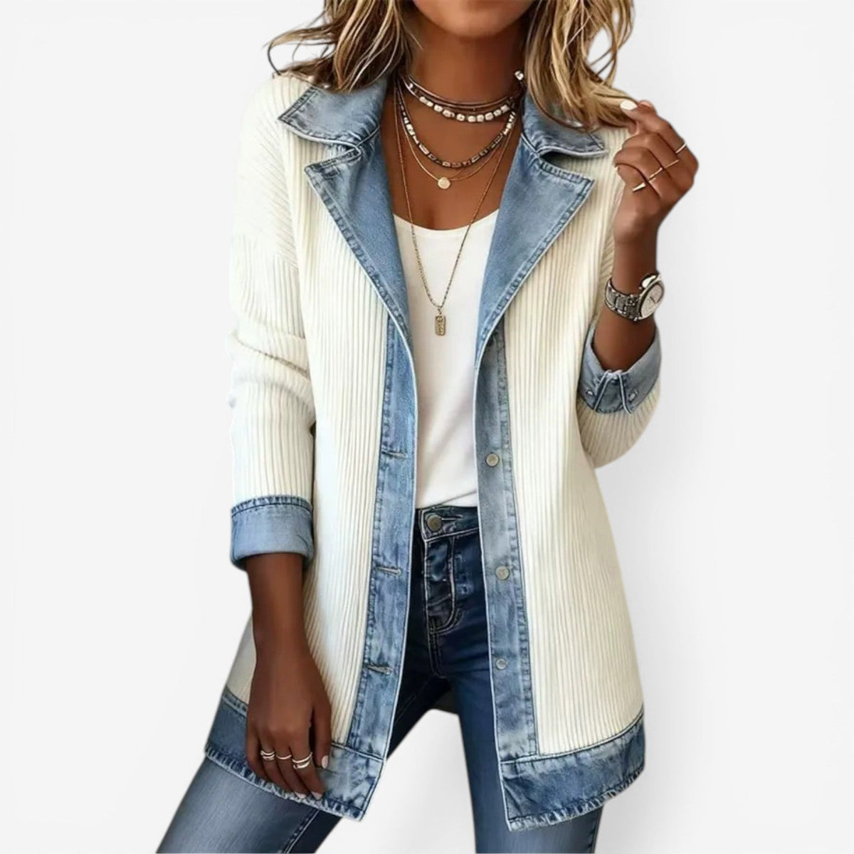Yolanda | Chaqueta de punto de mujer efecto vaquero - Blanco
